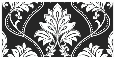 Vintage Floral Harmony: Seamless Trailing Vine Pattern with Delicate Leaves and Flowers in Beige on a Black Canvas © ELIAS