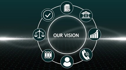 Business, Technology, Internet and network concept. virtual screen of the future and sees the inscription: Our vision a futuristic holographic advanced HUD circle platform, 4k video animation - Powered by Adobe