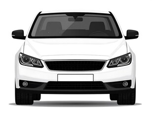 Fototapeta premium A front-view illustration of a modern, white sedan, showcasing sleek design elements and a clean, minimalist aesthetic.