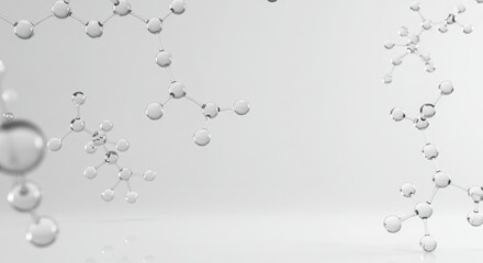 A sterile white background featuring transparent chemical structures and subtle glass reflections. The clean and minimal composition evokes a scientific, modern, and laboratory-inspired aesthetic.