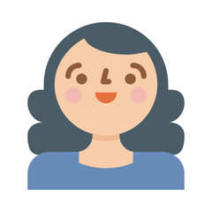Simple Avatar Portrait Of A Smiling Woman With Wavy Dark Blue Hair And Blue Shirt On A Transparent Background