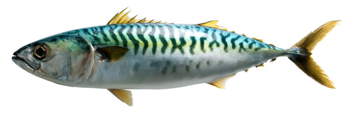 Transparent Png of a Vibrant Atlantic Mackerel Fish, Showcasing Its Distinctive Striped Pattern and Fresh Appearance for Culinary and Educational Themes