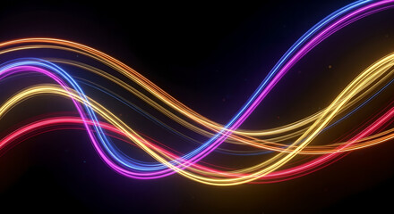 Glowing Neon Waves Abstract Light Trails Black Background