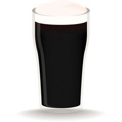A Tall Pint Glass Filled With Dark Beer Topped With White Foam On A Transparent Background