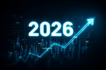 Fototapeta premium Business chart with upward arrow ending at glowing number 2026