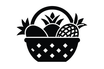 tropical fruit basket silhouette vector art