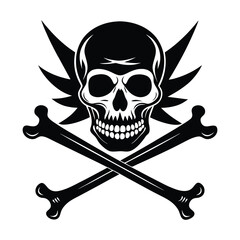 Classic skull and crossbones symbol with sharp jagged rays behind