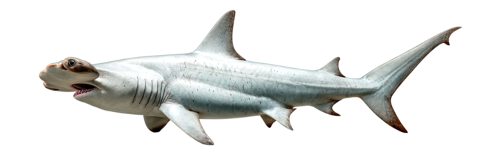 Transparent Png of a Majestic Hammerhead Shark Swimming Gracefully, Marine Predator in Dynamic Action, Isolated Oceanic Wildlife, Side View Aquatic Creature