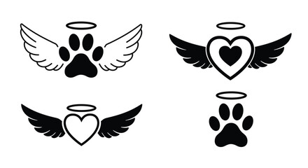 Angel wings with paw prints and hearts a memorial design set © mst