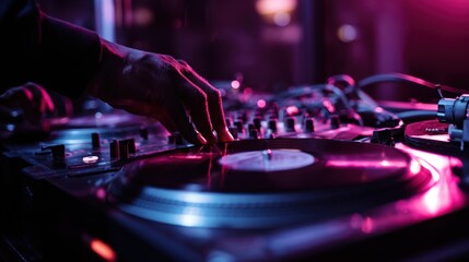 DJ mixing vinyl records in a nightclub
