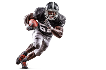 American football player celebrating running with ball