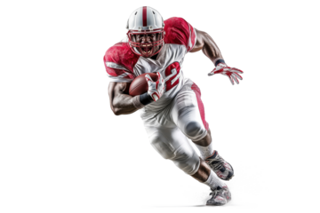 American football player running with ball scoring touchdown