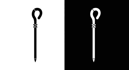 A minimalist black and white icon of a shepherd's crook or staff, featuring a looped handle and pointed end.