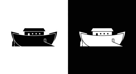 Black and white silhouette icons of Noah's Ark, a religious symbol from the biblical flood story.