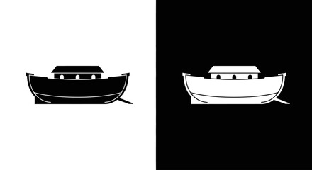 A simple silhouette icon of Noah's biblical ark, presented in both black on white and white on black versions.