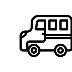 Simple Black Line Art Icon of a Van on a Transparent Background