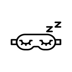 Simple black line art of a sleeping mask with closed eyes and zzzs indicating sleep on a transparent background