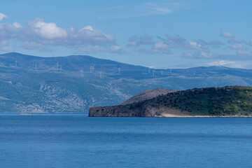 Vrbnik, Croatia - April 20, 2025: Panoramic view of the mountains and sea. Beautiful landscape of mountains, sea, and forest