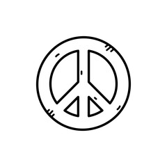 Simple Black Outline Peace Symbol Doodle on Transparent Background Representing Peace and Harmony