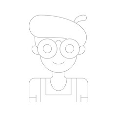 Simple Cartoon Avatar Icon of a Person with Glasses and Hairbun on Transparent Background
