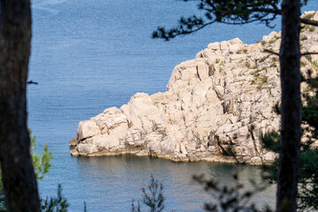 Vrbnik, Croatia - April 20, 2025: Panoramic view of the mountains and sea. Beautiful landscape of mountains, sea, and forest