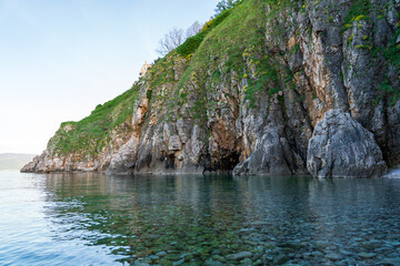 Vrbnik, Croatia - April 20, 2025: Panoramic view of the mountains and sea. Beautiful landscape of mountains, sea, and forest