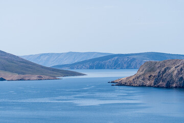 Prvić Island and Sveti Grgur, Croatia - April 20, 2025: Panoramic view of the mountains and sea.