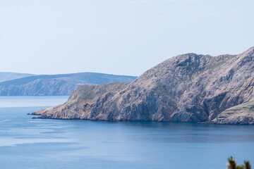 Prvić Island and Sveti Grgur, Croatia - April 20, 2025: Panoramic view of the mountains and sea.
