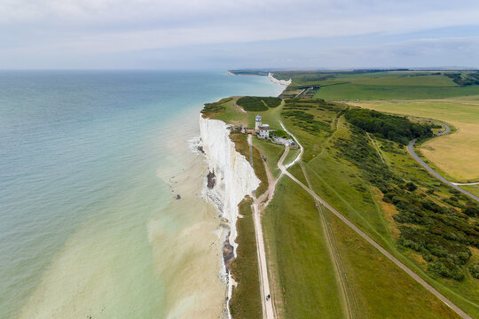 Scenic view showing coastal erosion along the famous white cliffs of the South Downs - Powered by Adobe