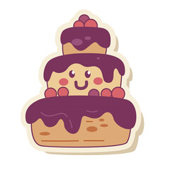 Cute Three-Tiered Cake with Chocolate Frosting and Berry Decorations on Transparent Background