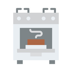 Simple Flat Icon of a White Oven with a Brown Square Inside and Steam Rising on a Transparent Background Representing Kitchen Appliance and Cooking Activity