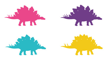 Colorful stylized silhouettes of stegosaurus dinosaurs arranged in a grid pattern © Lhvect02