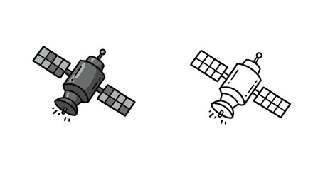 Simple illustration of two space satellites with solar panels extended