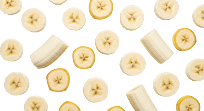 Fresh Banana Slices Pattern On Black Background
