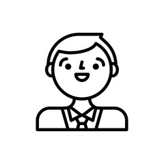 Simple Line Art Avatar of a Smiling Person with Short Hair and a Shirt and Tie Outfit on a Transparent Background
