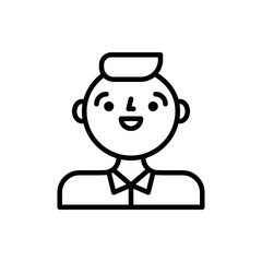Simple Line Art Avatar of a Smiling Young Man with Short Hair and a Collared Shirt on a White Background