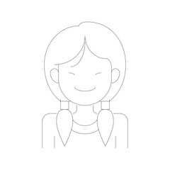Simple Line Art Avatar of a Young Girl with Braids and a Gentle Expression on a Transparent Background