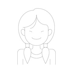 Simple Line Art Avatar Outline of a Smiling Person with Short Hair and Pigtails on a Transparent Background