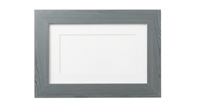 Empty Gray Picture Frame With White Mat On Black Background