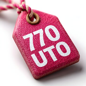 Vibrant pink tag displaying 770 UTO in bold white letters for promotional marketing or pricing strategies, perfect for retail or e-commerce campaigns