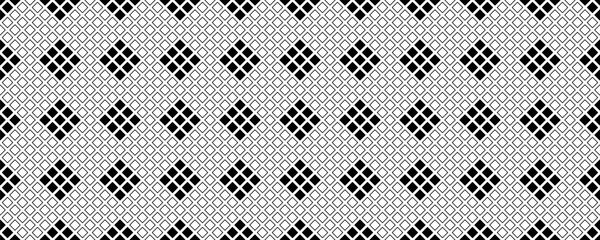 Seamless geometric pattern with black and white rhombus and square shapes forming a diamond grid
