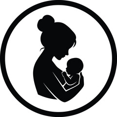 Parent Feeding Baby Silhouette in Circular Frame

