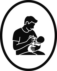 Parent Feeding Baby Silhouette in Circular Frame

