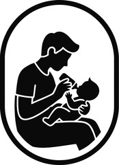 Parent Feeding Baby Silhouette in Circular Frame

