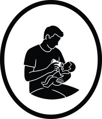 Parent Feeding Baby Silhouette in Circular Frame

