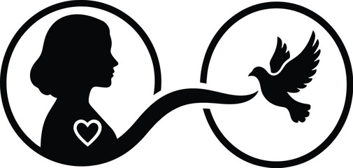 Parental Love Silhouette: Heart Path to Calming Symbol - Water Droplet or Dove

