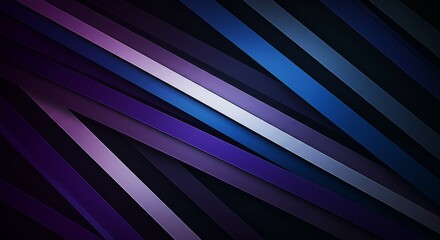 An abstract design featuring overlapping diagonal strips in shades of purple, blue, and silver.