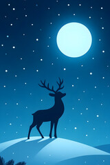 Minimal Reindeer Silhouette in Snowy Winter Landscape &ndash; Magical Christmas Illustration