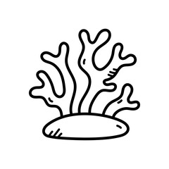 Simple Line Art Illustration of a Coral Branch Growing From a Rounded Base on a Transparent Background