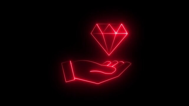 Growth value, increasing value added to business product and service. Business and finance growth concept ,Glowing neon line of diamond on hand isolated on transparent black background.4k
